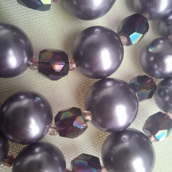 Japan 5-strand Statement MCM Necklace Purple Pearl Beads Glass AB Rare Color - Picture 6 of 8